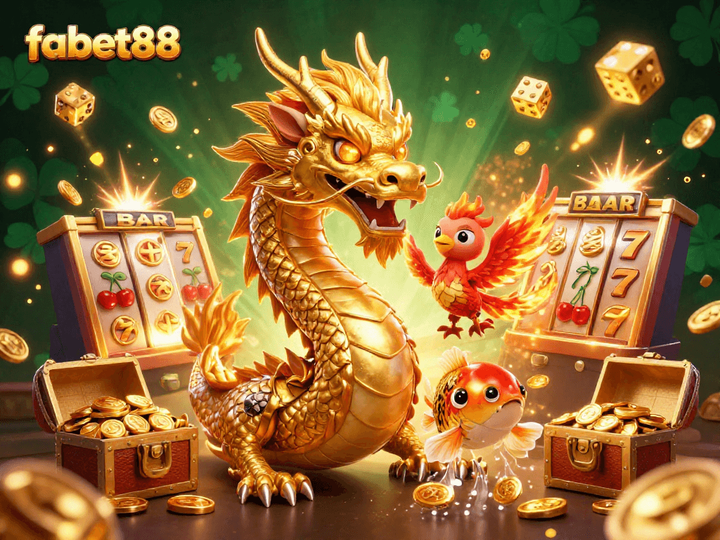 Experience the thrill of winnings at fabet88 with a vibrant 3D casino scene bursting with excitement.