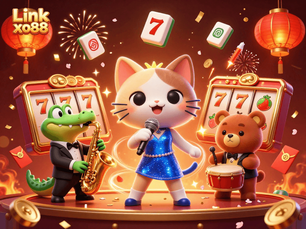 Experience the excitement of Link xo88 in a dazzling casino scene with dynamic action and characters.
