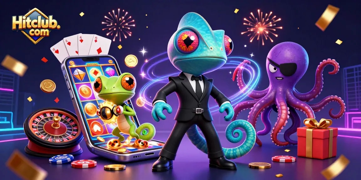 Experience thrilling action at Hitclub. com with vibrant illustrations of a dynamic casino scene.