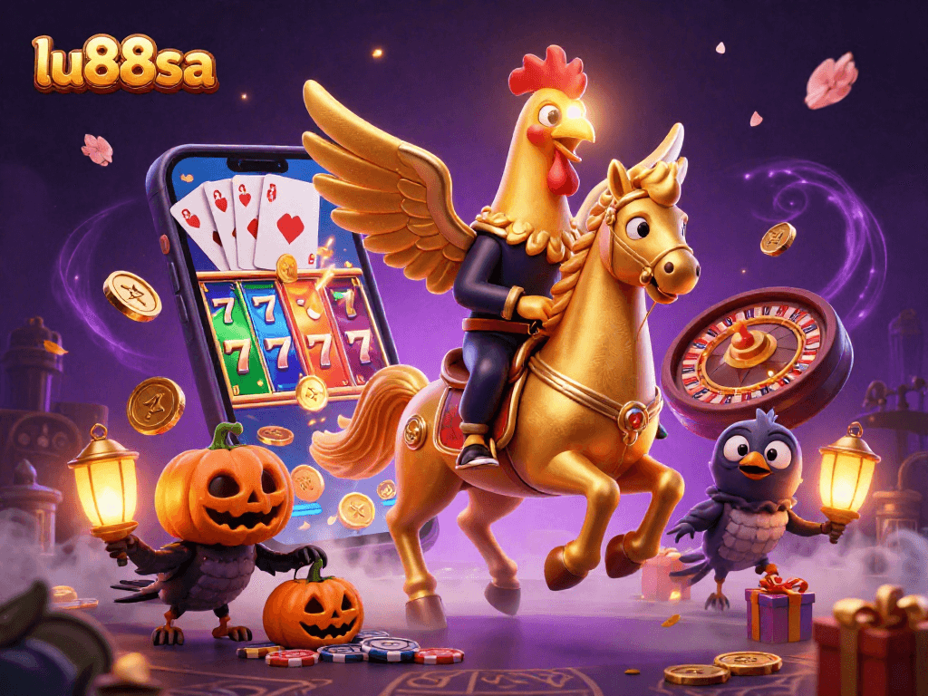 Experience thrilling wins at lu88sa with a vibrant 3D casino scene featuring animated games and lively characters.