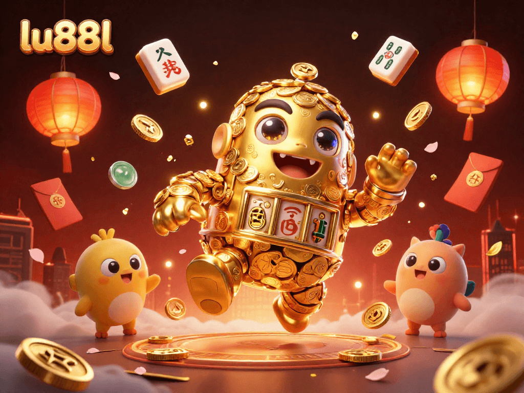 Experience thrilling games at lu88l with the golden golem, as it orbited by sparkling coins and festive elements.