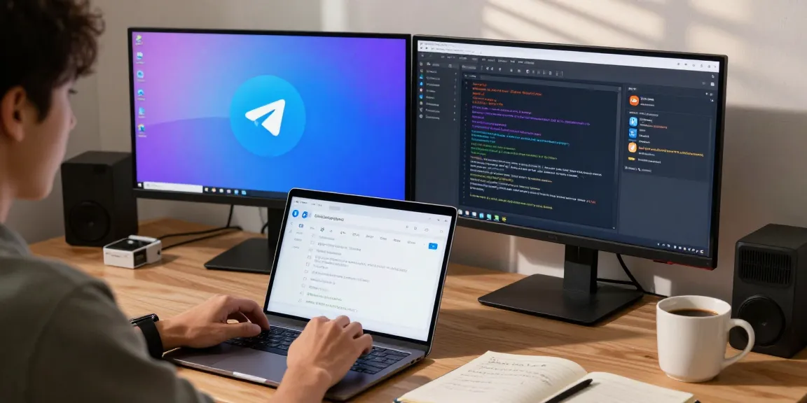 Adjusting Telegram Chinese interface settings on a modern tech workspace