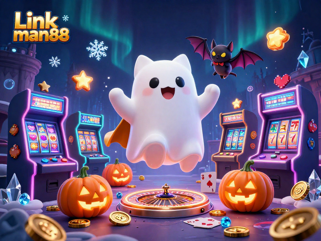 Engage in thrilling gaming at Link man88, featuring vibrant characters in an energetic casino setting.