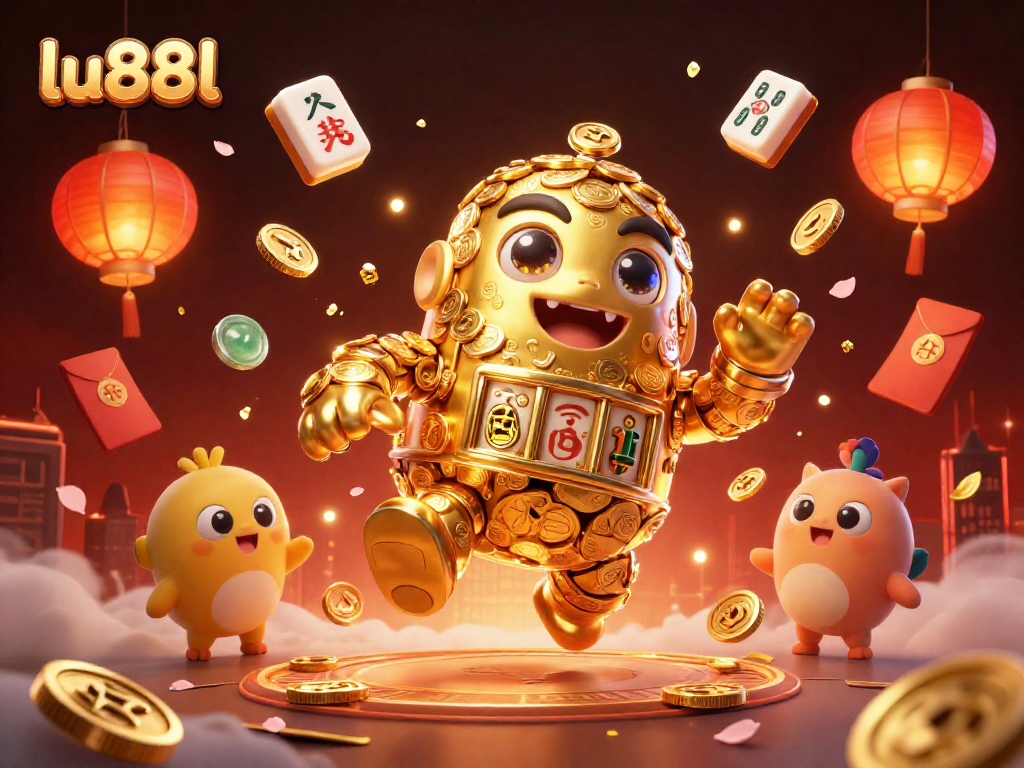 Experience thrilling games at lu88l with the golden golem, as it orbited by sparkling coins and festive elements.