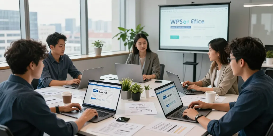Team collaborating on WPS Official Website features in a modern office.