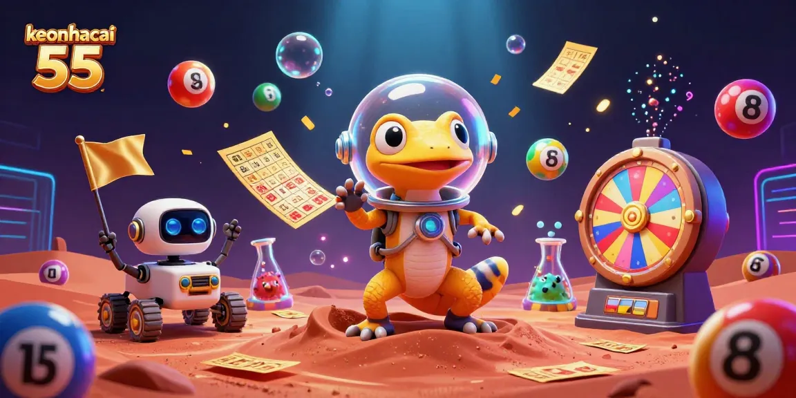 Engage with keonhacai 55 as a Martian gecko discovers a golden casino in this dynamic 3D illustration.