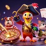 Cascade sparkling gems and coins in a vibrant scene depicting online casinos for real money Australia